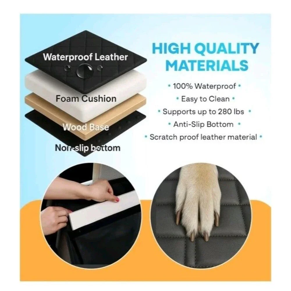 Dog Car Seat Cover for Back Seat Hard Bottom Black Leather - With Door Covers